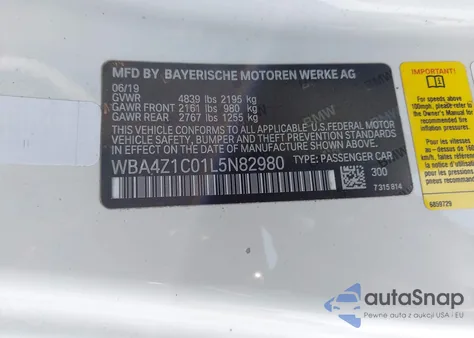 2020 BMW 430I z USA, uszkodzony, nr VIN WBA4Z1C01L5N82980